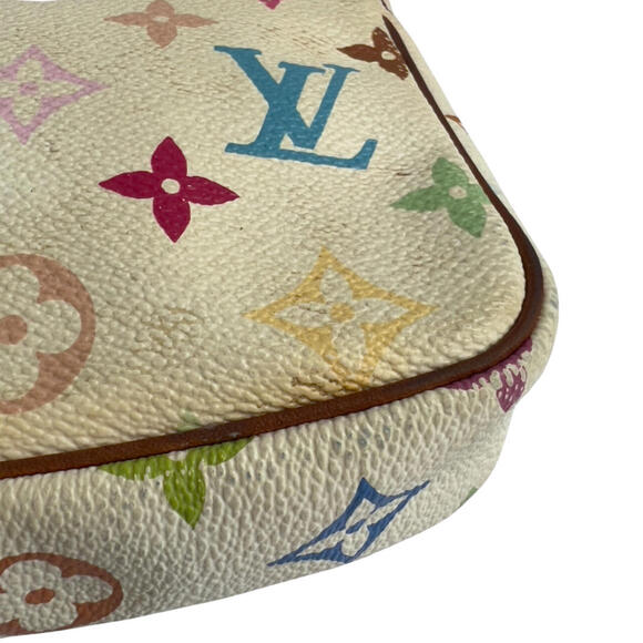 Louis Vuitton Murakami Pochette Baguette White Leather w/Multicolor LV Monogram - Picture 5 of 13